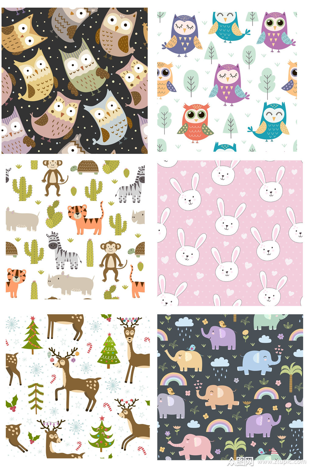 无缝拼图卡通动物墙纸底纹花纹素材