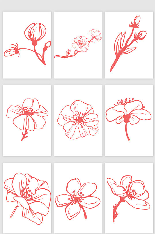 AI矢量桃花图案花朵手绘