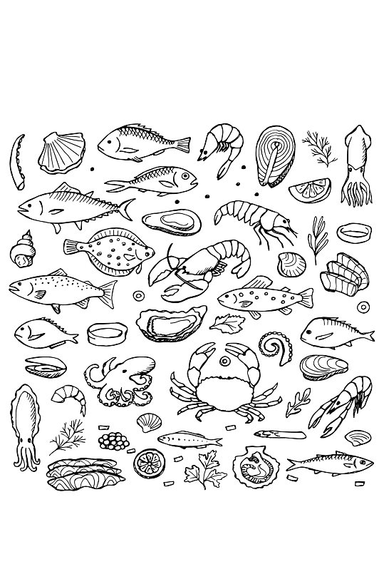 Ai矢量海洋动物海洋生物海鲜