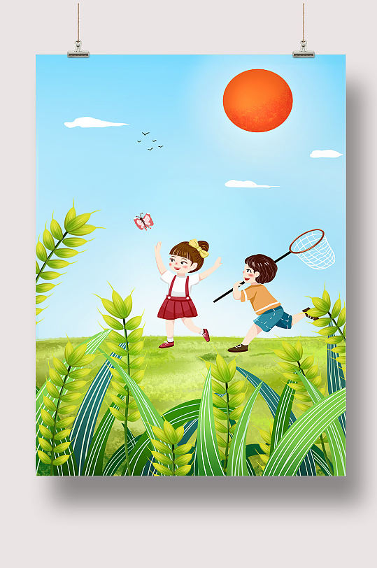 夏日背景追蝴蝶人