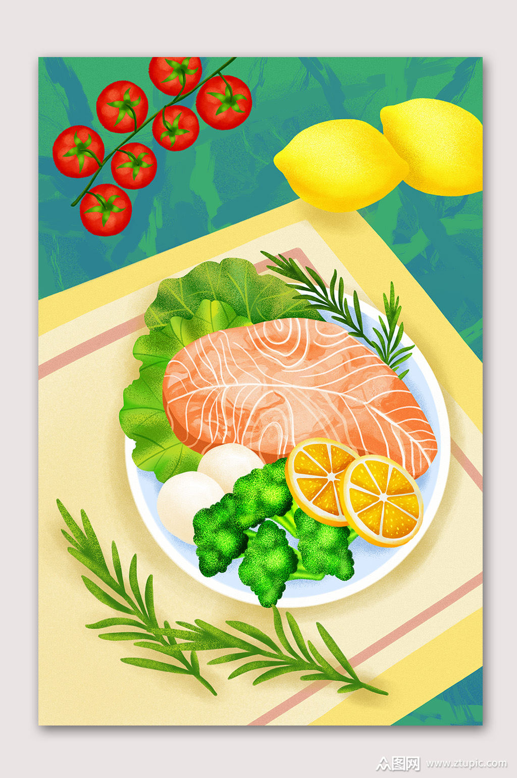 手绘美味三文鱼素材