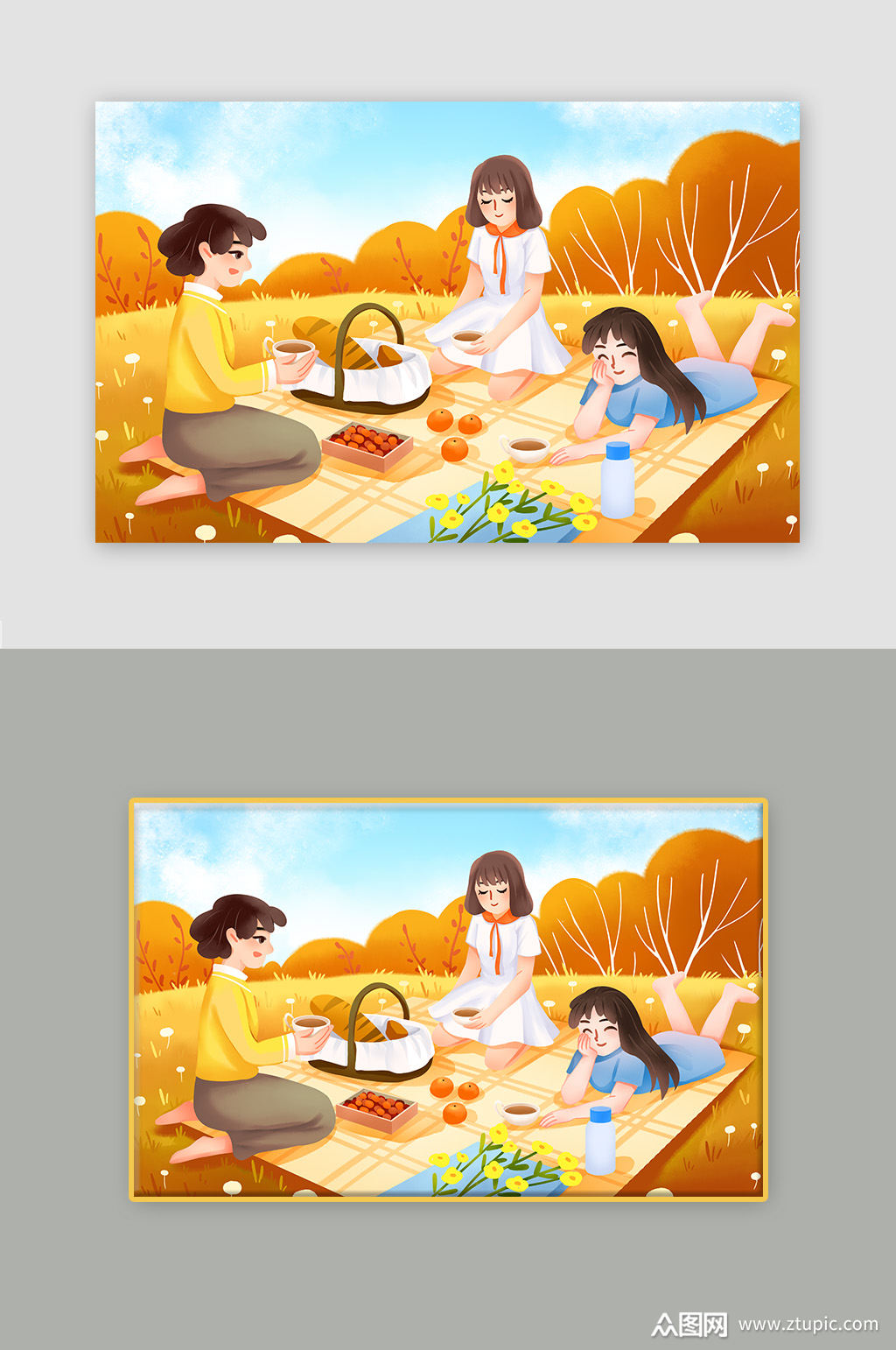 野餐丰收节插画海报素材