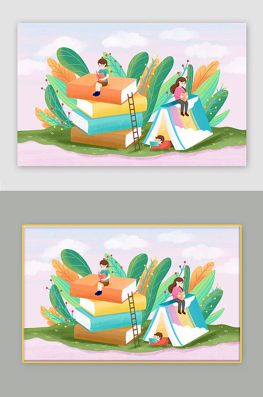 学习读书阅读插画海报-众图网