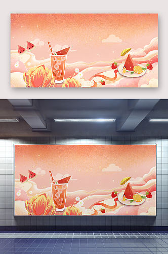 美食水果西瓜插画海报