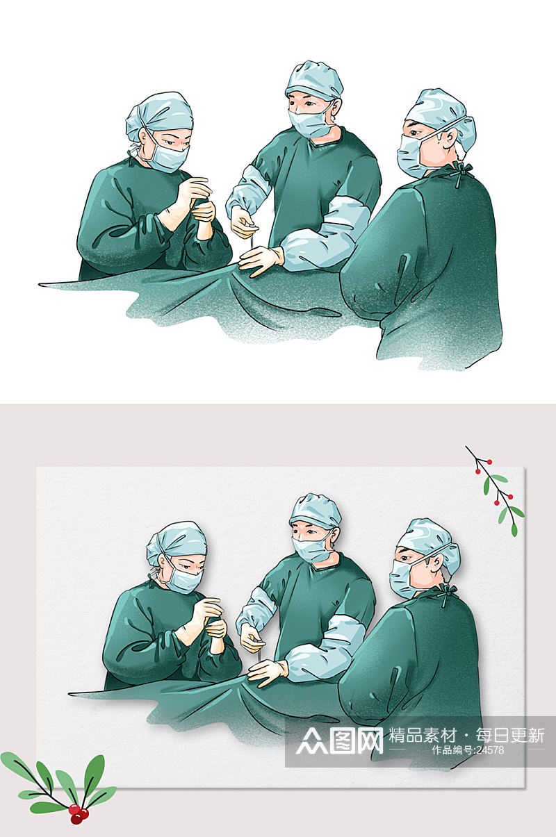 卡通手绘医生手术医疗人物素材素材