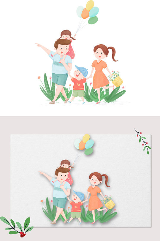 春游旅游季亲子家庭旅游素材元素 全家福照片样片