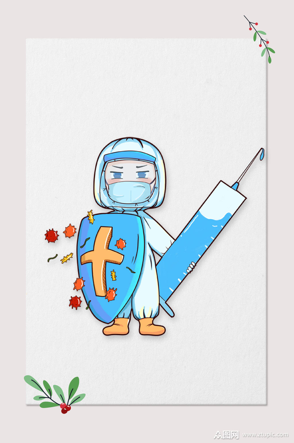 手绘防范新型冠状病毒人物插画素材