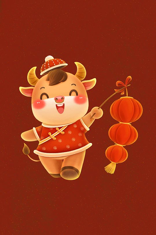 乐乐舞灯笼手绘插画新年元素