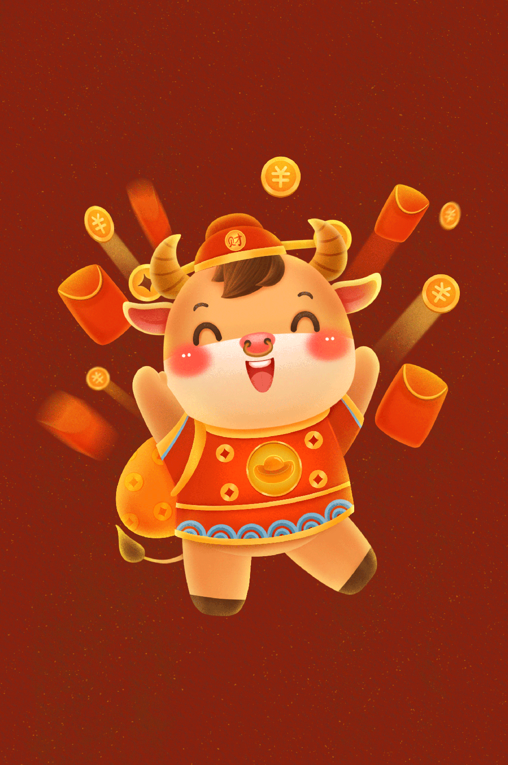 乐乐撒红包手绘插画新年元素素材