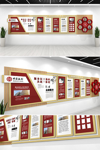 红色大气中式中国工商银行合规企业文化墙