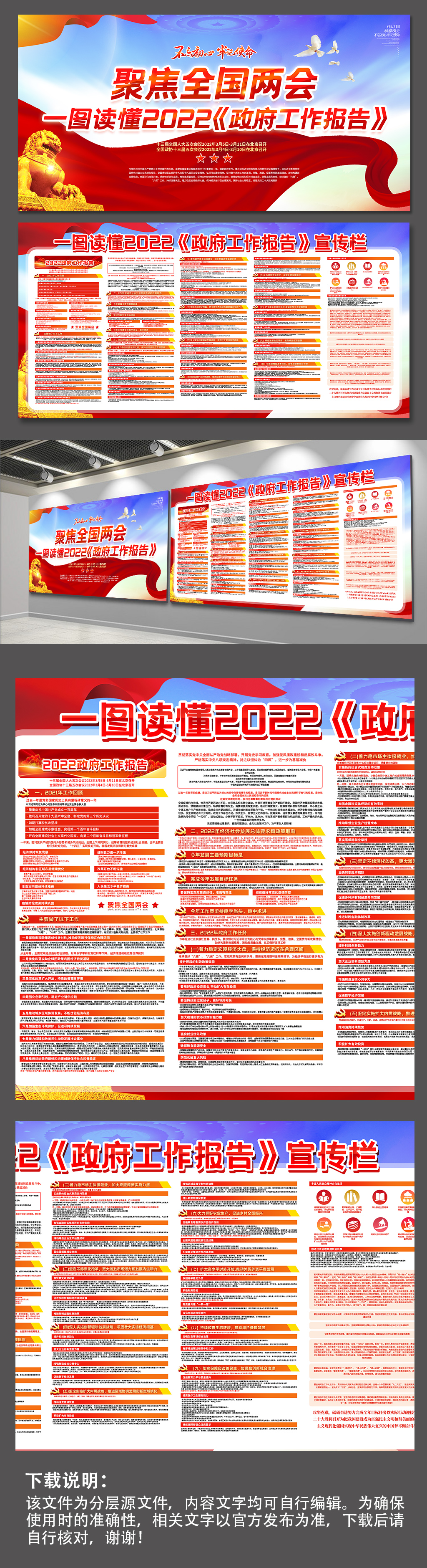 聚焦2022全国两会读懂政府工作报告展板素材
