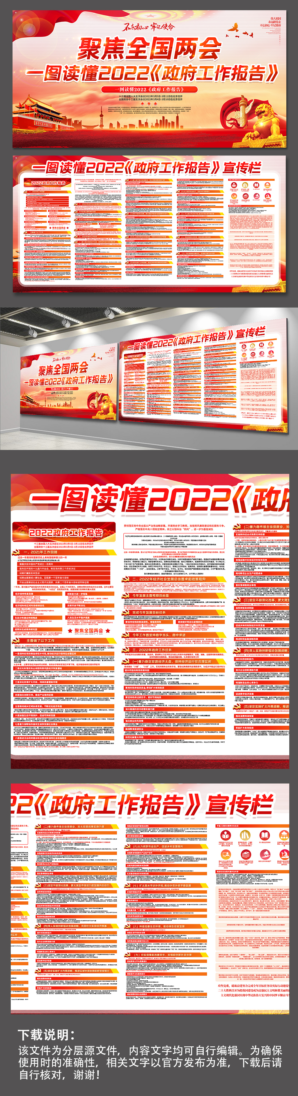 聚焦全国两会2022政府工作报告展板素材