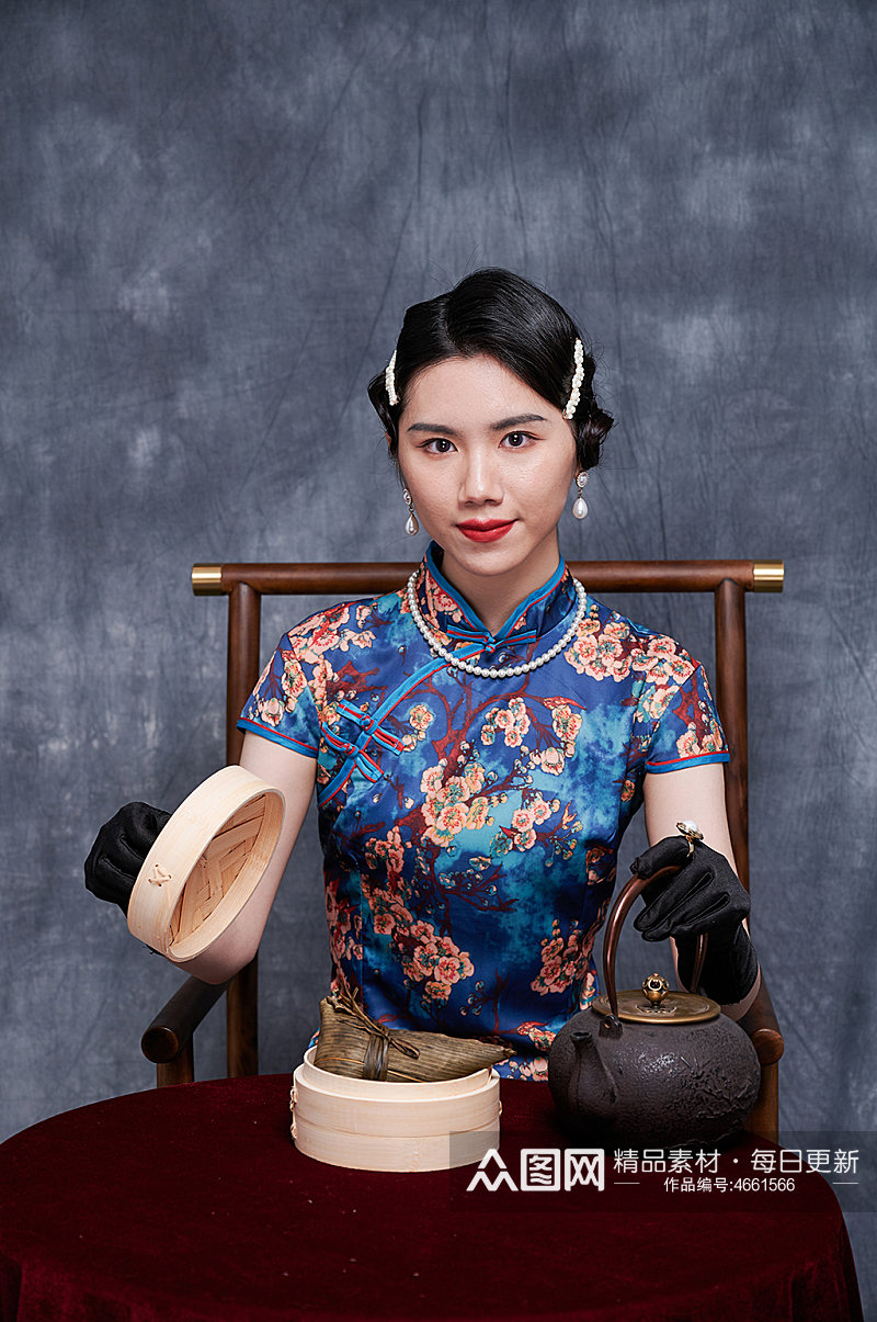 端午节粽子气质旗袍美女摄影图素材