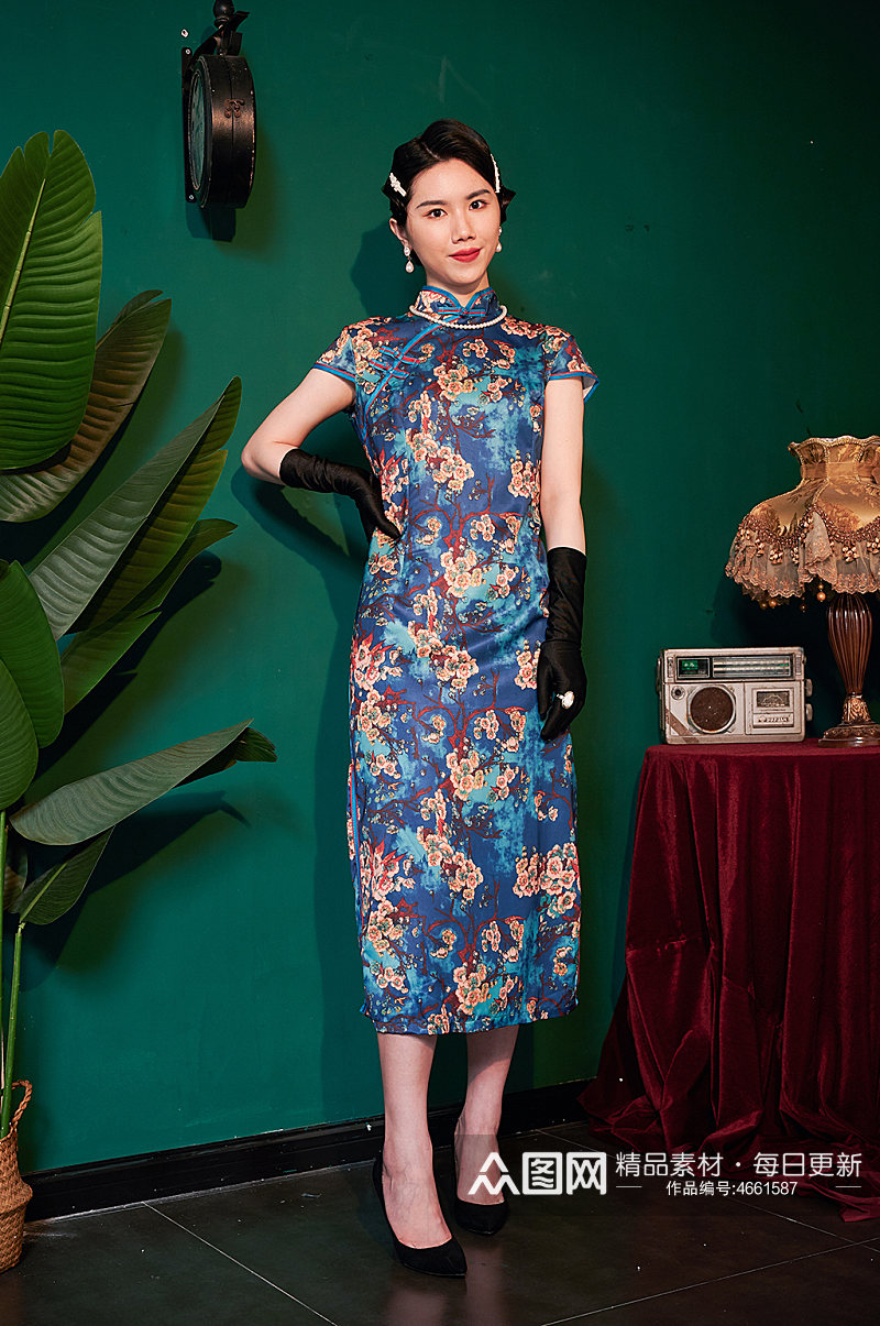 气质中式旗袍模特女人商业摄影图照片素材