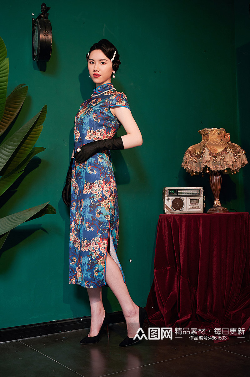 旗袍美女气质创意姿势中式商业摄影图照片素材