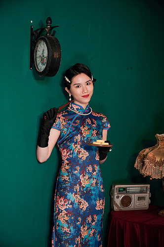 中式旗袍人像美女摄影图美食人像摄影图
