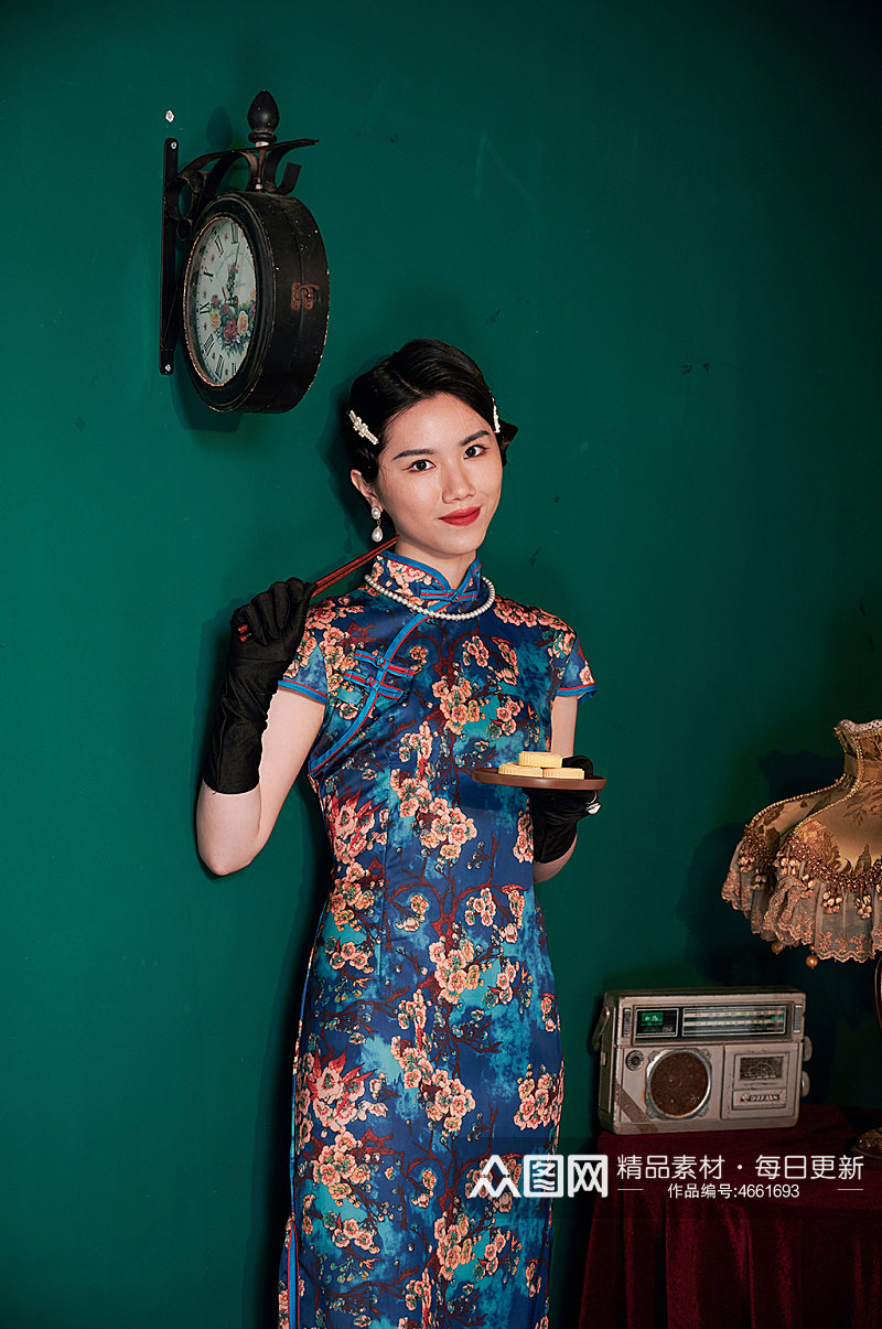 中式旗袍人像美女摄影图美食人像摄影图素材