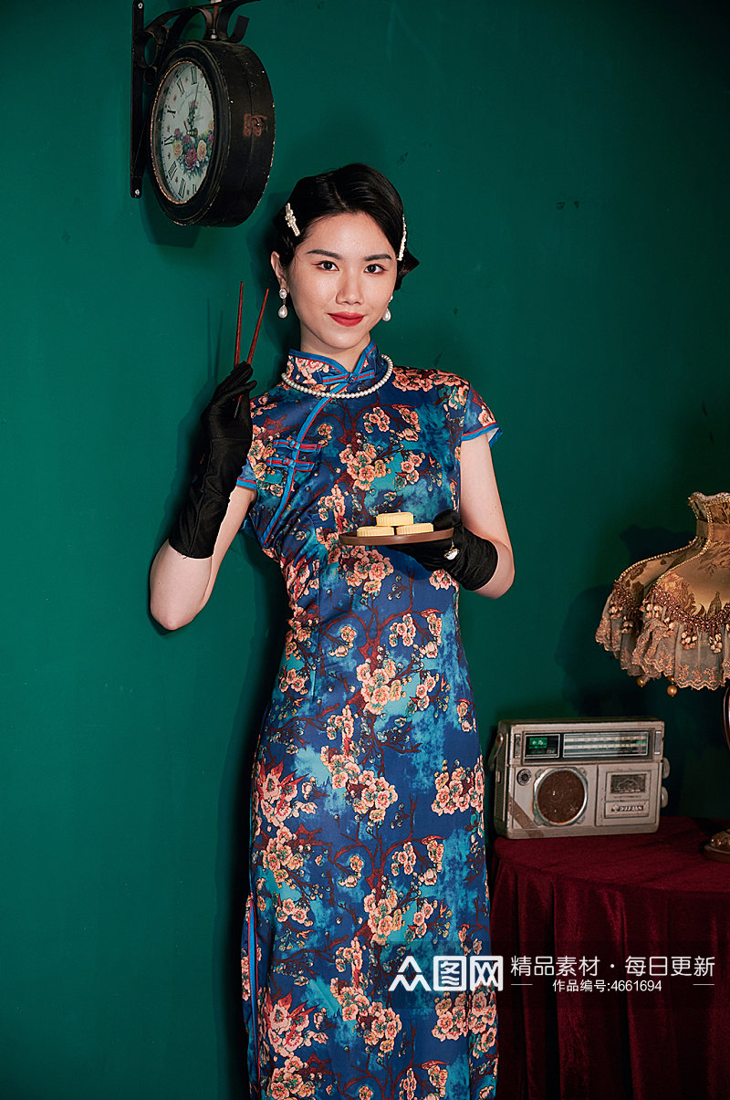 古风旗袍美女传统美食商业人像摄影图照片图片素材