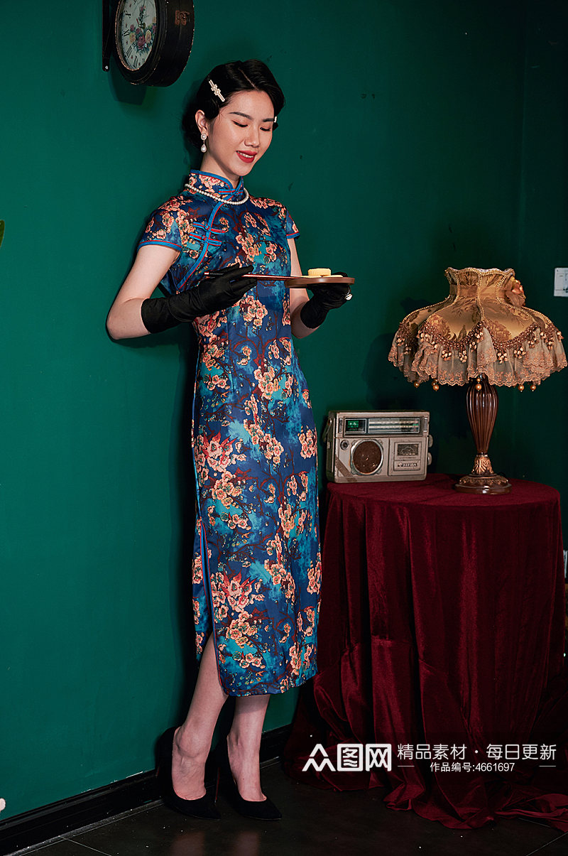 中式旗袍美女人像商业摄影图美食摄影图素材
