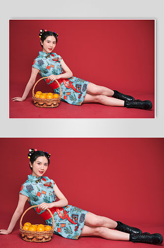 橙子创意国潮旗袍女性商业摄影图