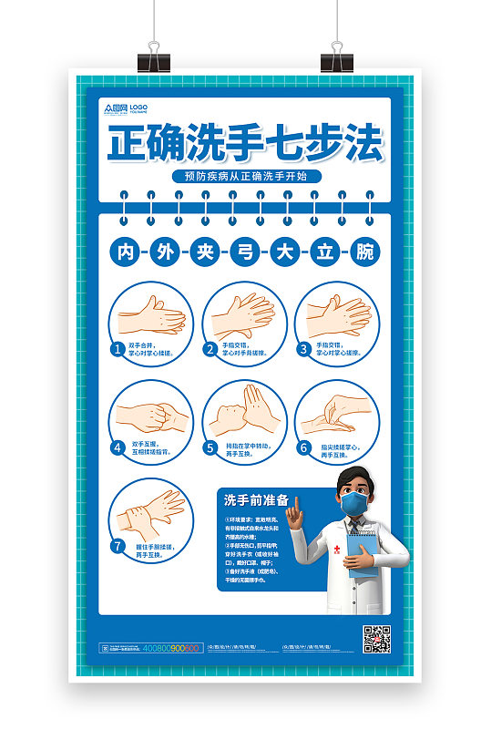 七步洗手法洗手七步法海报展板宣传海报