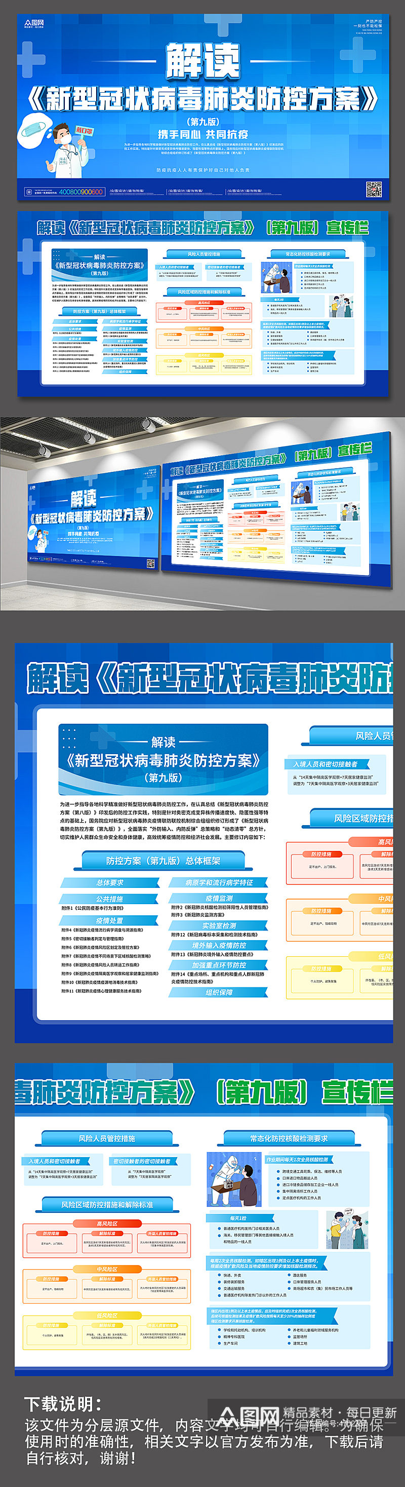 新型冠状病毒防控方案宣传展板疫情防控海报素材