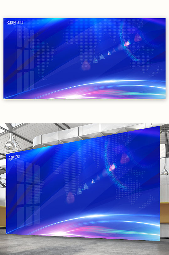 蓝色科技背景年会背景展板免抠背景元素-众图网
