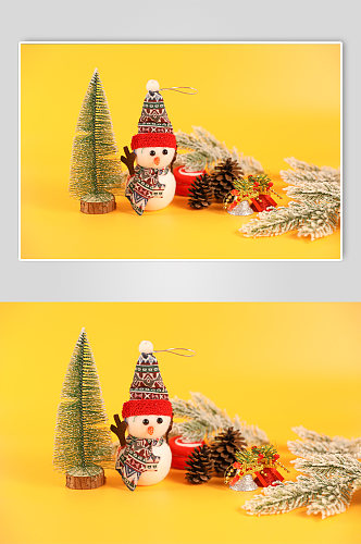 圣诞节物品雪人铃铛礼盒元素摄影图片