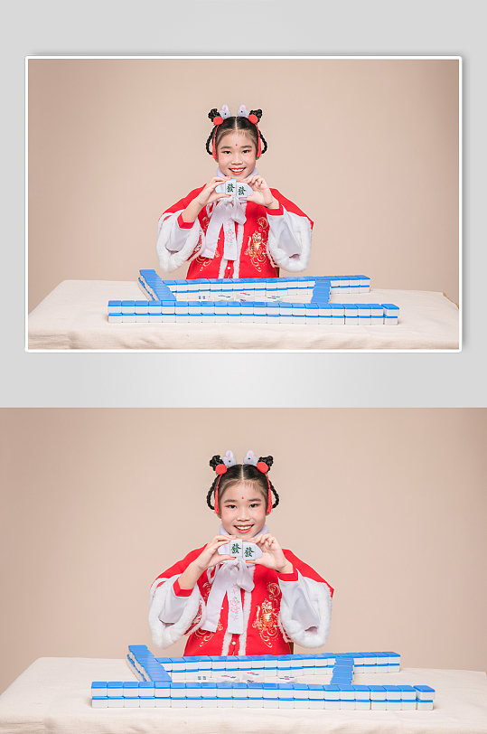 古风小女孩国潮麻将贺岁春节人物摄影图片-众图网