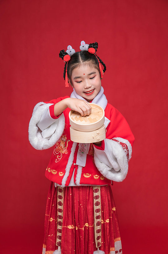 汉服小女孩蒸蒸日上贺岁新年人物摄影图片