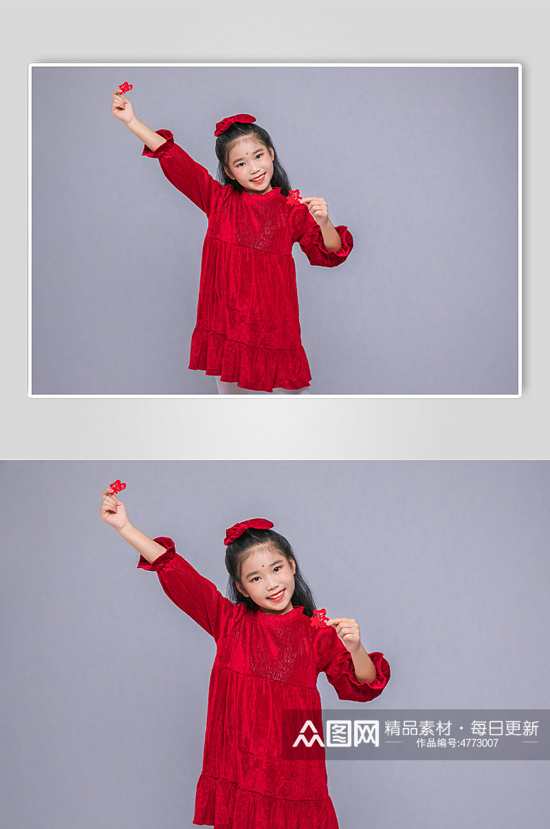 可爱春节小女孩拿福字贺岁新年人物摄影图片素材
