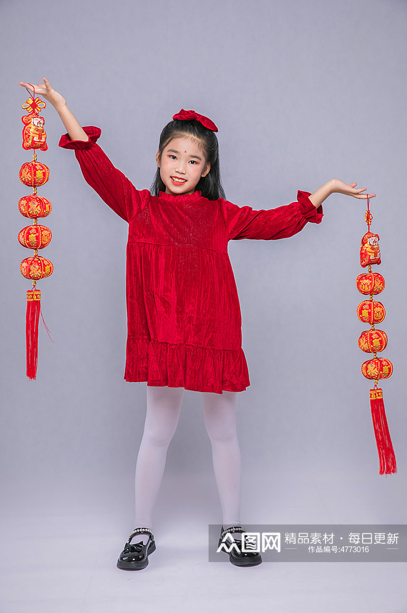 古风汉服小女孩提灯笼贺岁春节人物摄影图片素材