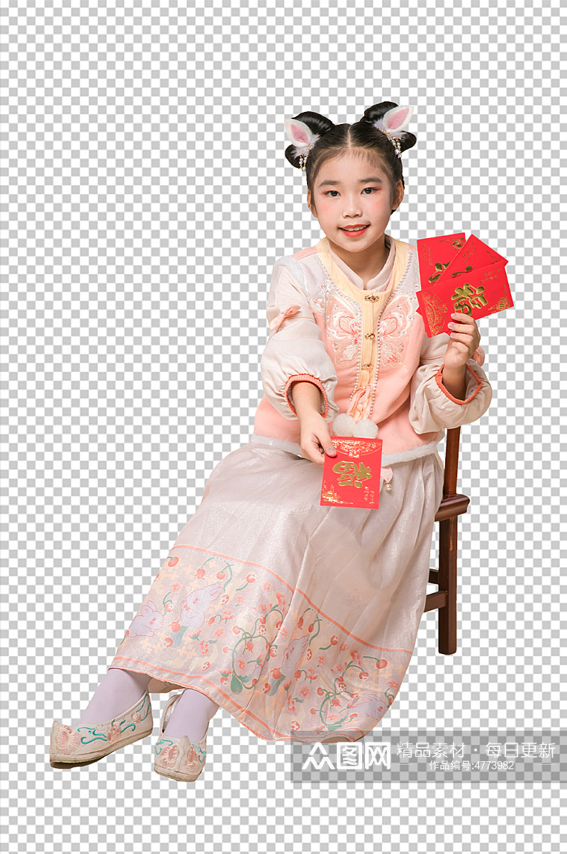 春节新年人物拿红包元素PNG免抠摄影图片素材