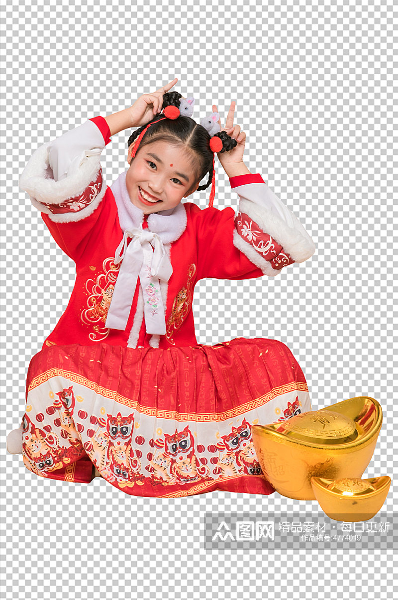 可爱春节女生人物抱元宝PNG免抠摄影图片素材