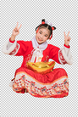 可爱春节女生人物抱元宝PNG免抠摄影图片
