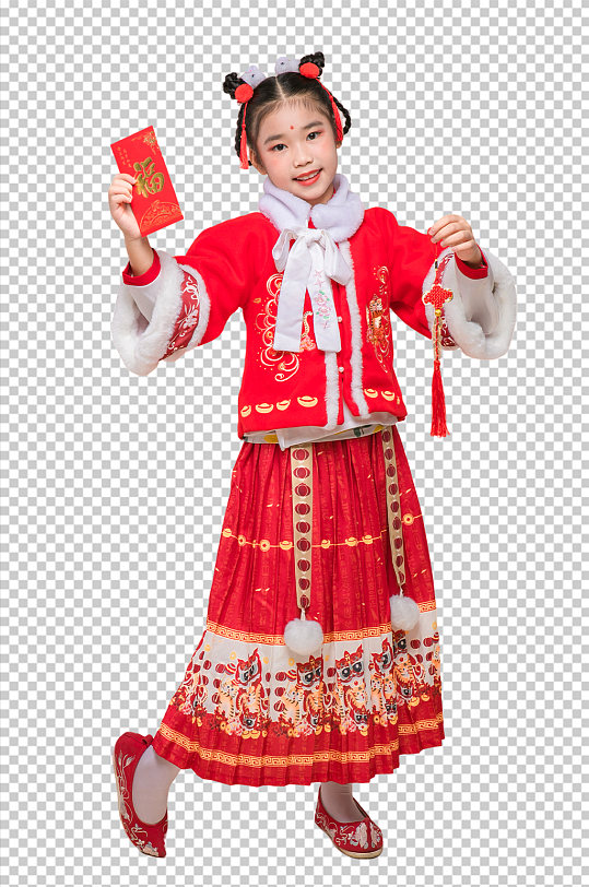 春节新年人物拿红包元素PNG免抠摄影图片