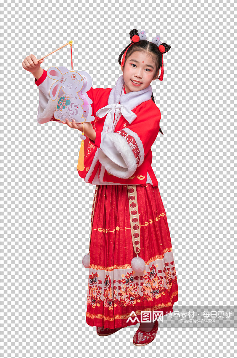 春节新年人物拿灯笼元素PNG免抠摄影图片素材