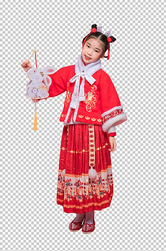 春节新年人物拿灯笼元素PNG免抠摄影图片
