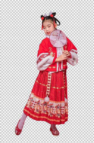国潮春节人物拿扇子女生PNG免抠摄影图片
