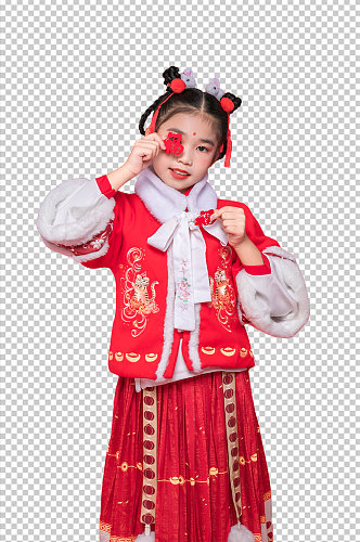 春节新年人物拿福字元素PNG免抠摄影图片