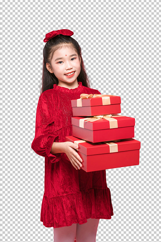 春节新年人物拿礼盒元素PNG免抠摄影图片
