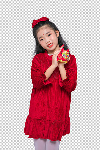 春节新年人物拿福袋元素PNG免抠摄影图片
