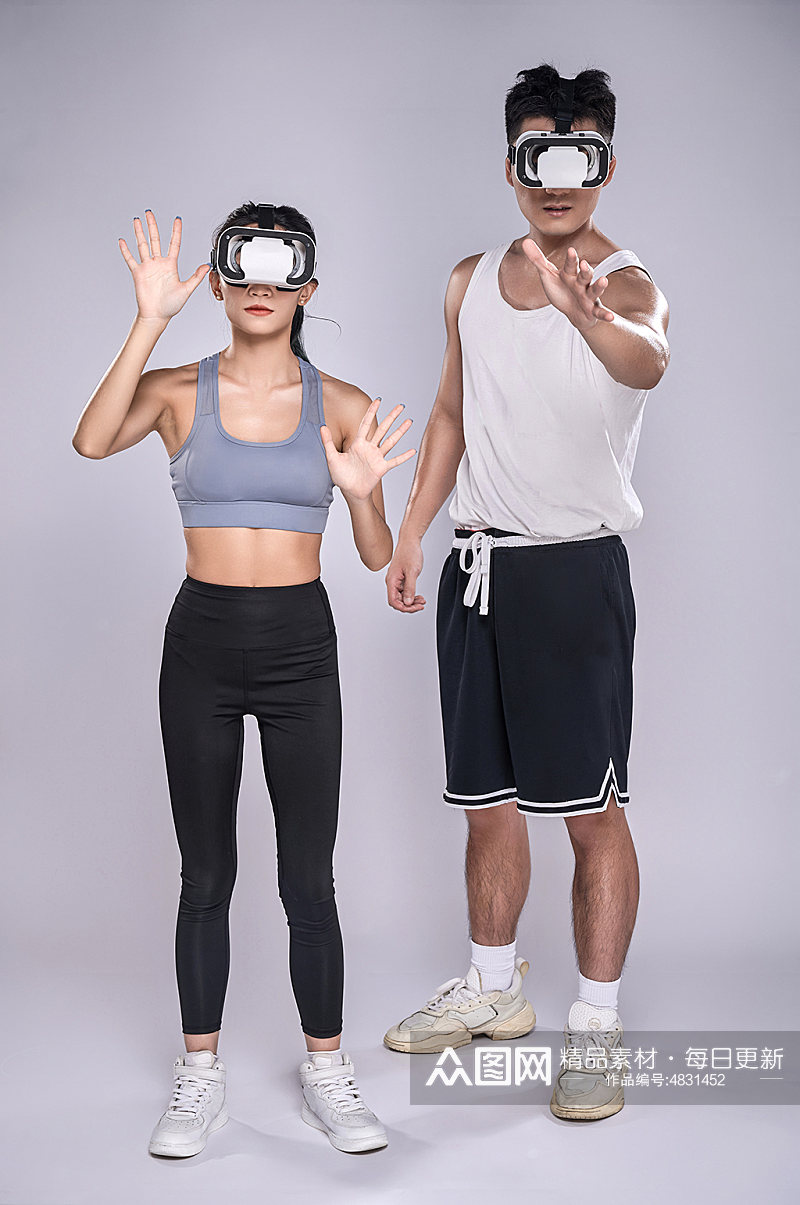 时尚健身健康男女人物VR元素摄影图片素材