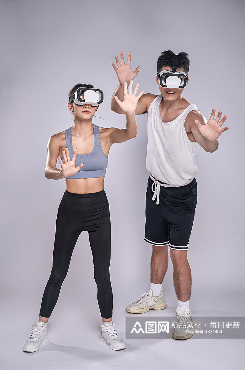 时尚健身健康男女人物VR元素摄影图片素材