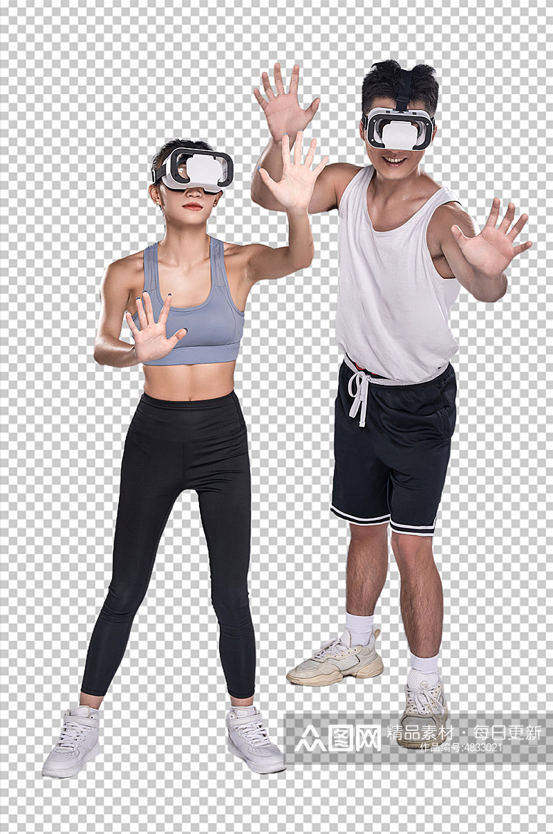科技VR运动健身男女PNG免抠元素摄影图素材