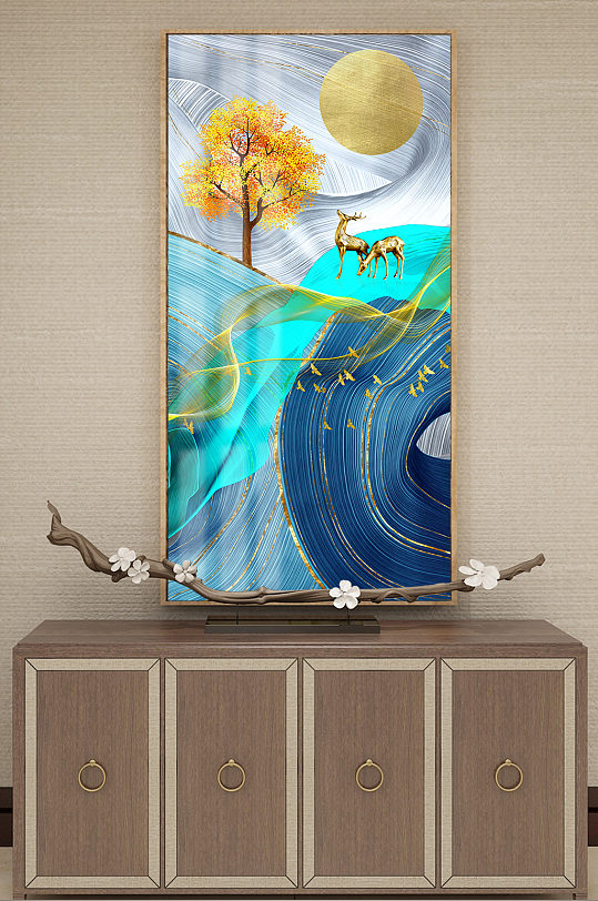 新中式抽象金箔色彩玄关装饰画-众图网