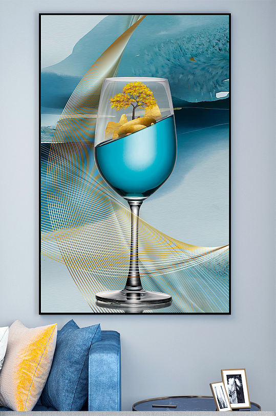 欧式抽象餐厅酒杯玄关装饰画-众图网
