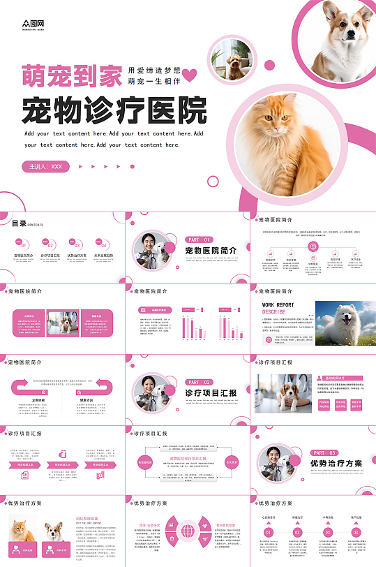 大气宠物医院宠物店猫猫狗狗PPT-众图网