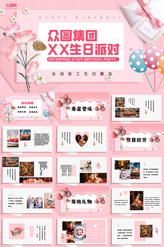 企业公司员工生日会生日派对主题PPT-众图网