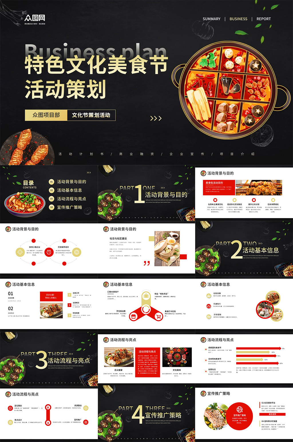 吃货节美食节美食街活动策划PPT素材